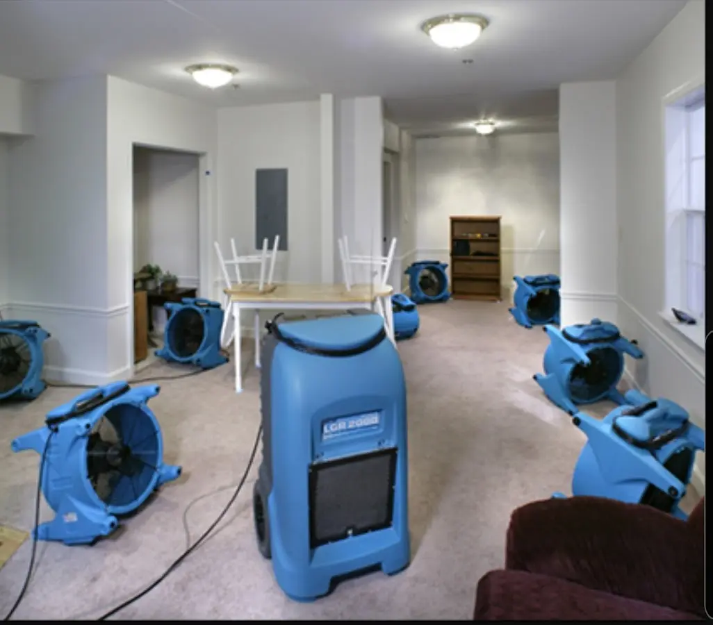 Air movers and dehumidifier setup for Water Extraction & Removal in Medulla