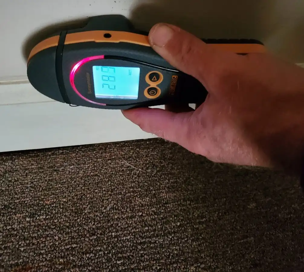 Moisture detection at baseboard during Storm Damage Restoration in Medulla